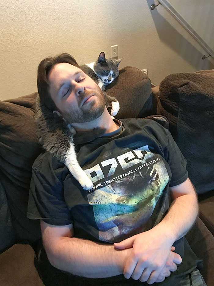 My BF Who Declared How Much He Didn’t Like Cats. Dare I Say The Little Stinker Loves Him More Than Me