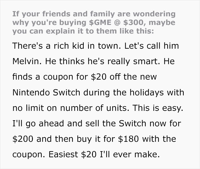 Person Explains The Millionaires Vs. $GME Redditors Story With A Nintendo Switch Example And People Finally Understand It