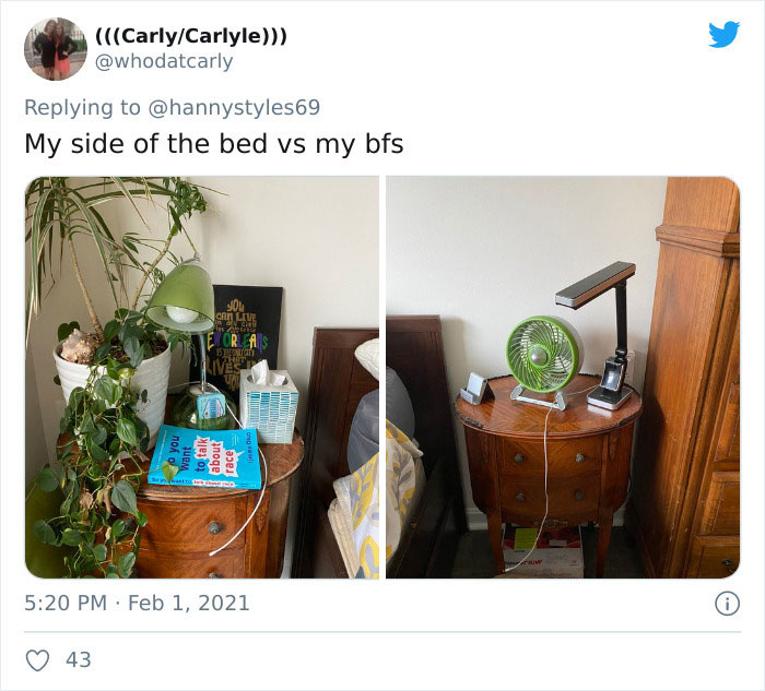 Women Are Comparing Their Side Of The Bed Vs. Their Boyfriends', And People Find The Similarities Between Men Hilarious Women Are Comparing Their Side Of The Bed Vs. Their Boyfriends', And People Find The Similarities Between Men Hilarious