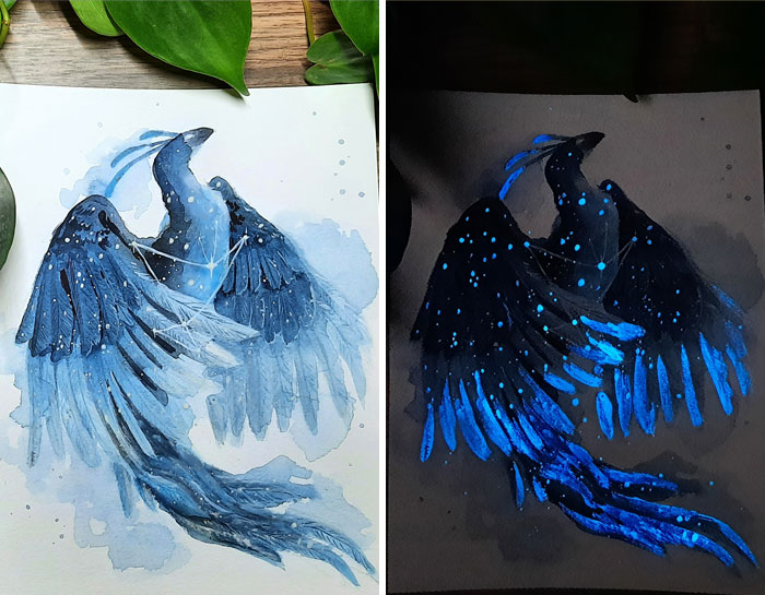 I Create Animal-Themed Watercolor Paintings That Glow In The Dark, Here Are My Best 24 Works