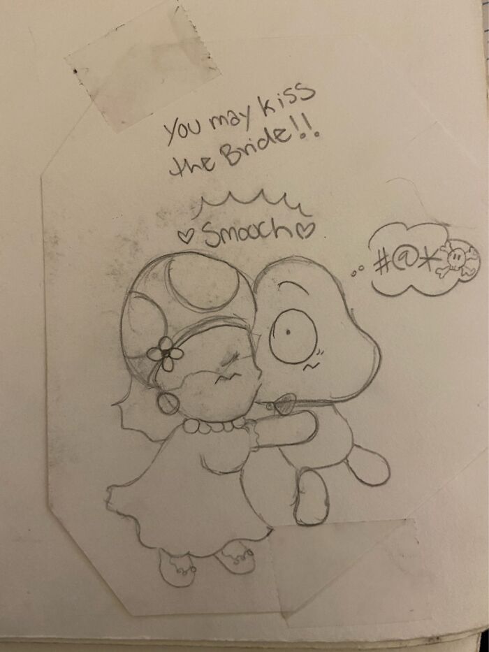 I Drew A Wedding Between A Goomba And A Toad From Nintendo