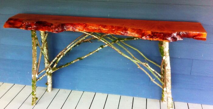 Hallway Table, Cherry Slab And Branches From The Gully