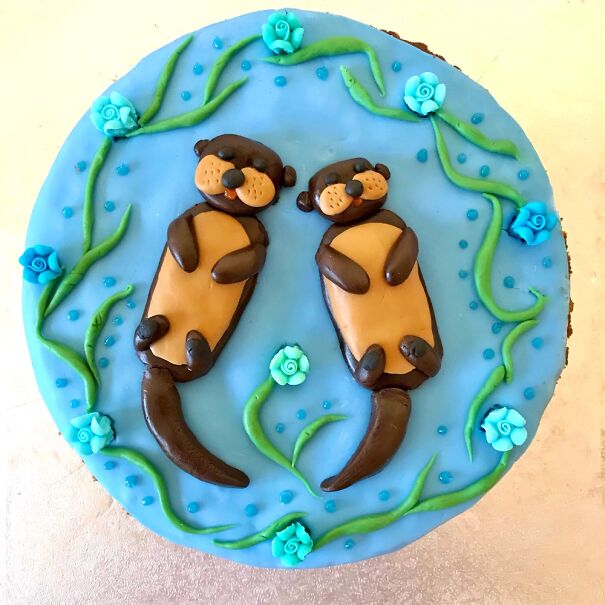 This Otter Bday Cake I Made For My Boyfriend (It Felt A Bit Weird Cutting Into Their Faces!)