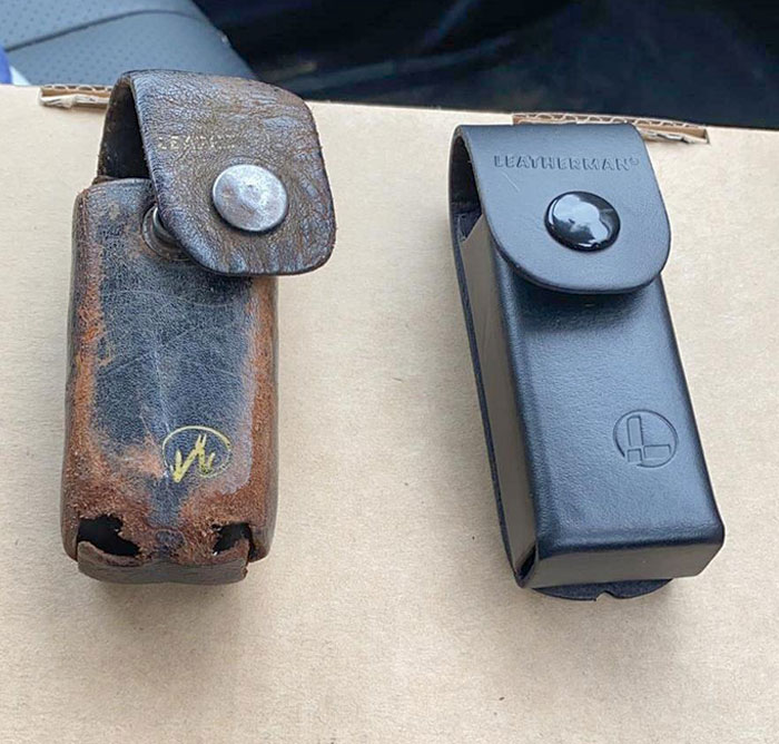 My Dad's Old Leatherman Holster And His New One. He Hardly Ever Buys Things Online And Was Super Excited To Show This Off To Me