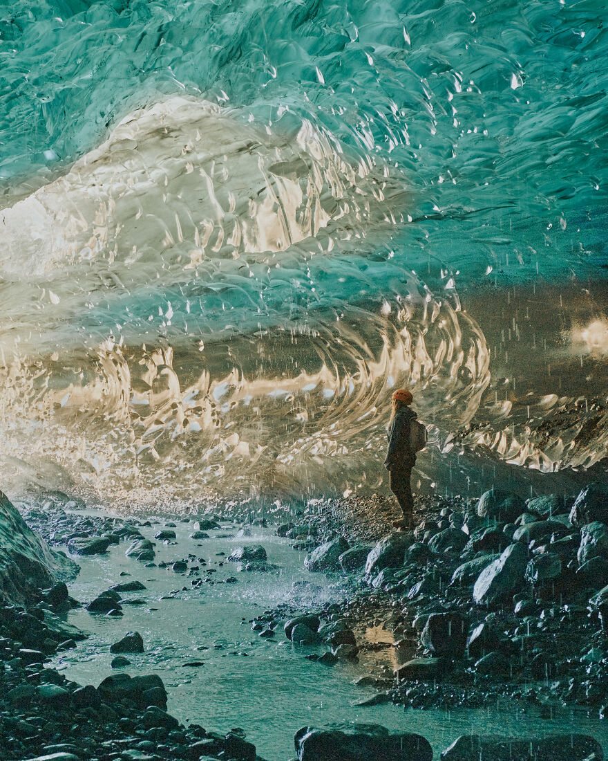 Sun Bursting Into Ice Cave