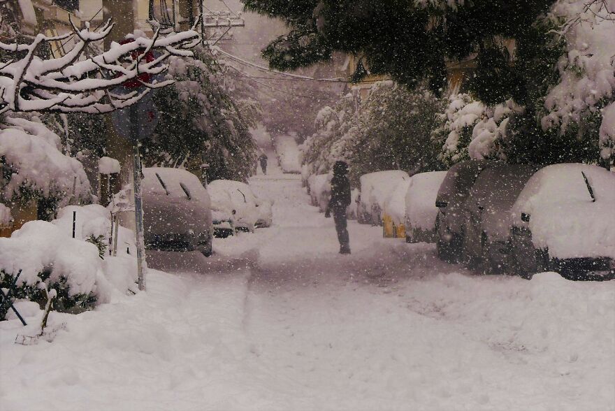 A Snowy Day At My Neighbourhood In West Athens