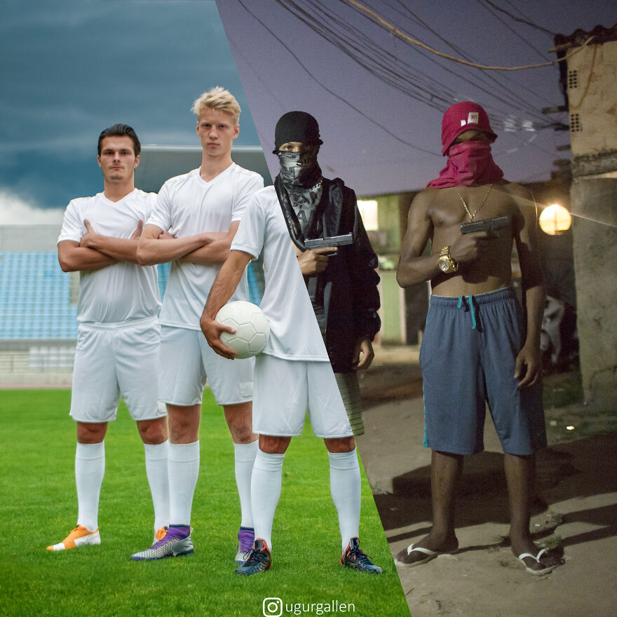 I Show The Contrast Between The Two Worlds That We Currently Live In By Combining Photos