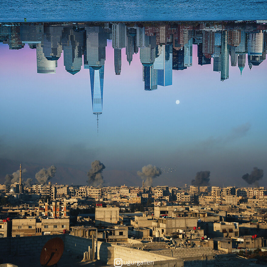 I Show The Contrast Between The Two Worlds That We Currently Live In By Combining Photos