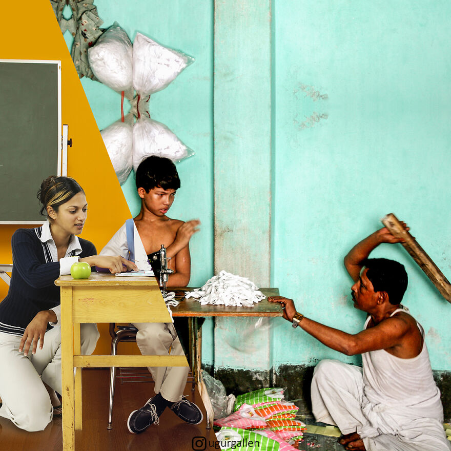 I Show The Contrast Between The Two Worlds That We Currently Live In By Combining Photos