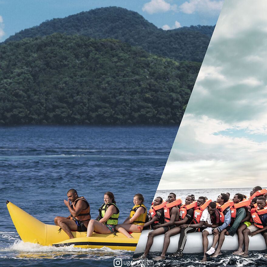 I Show The Contrast Between The Two Worlds That We Currently Live In By Combining Photos