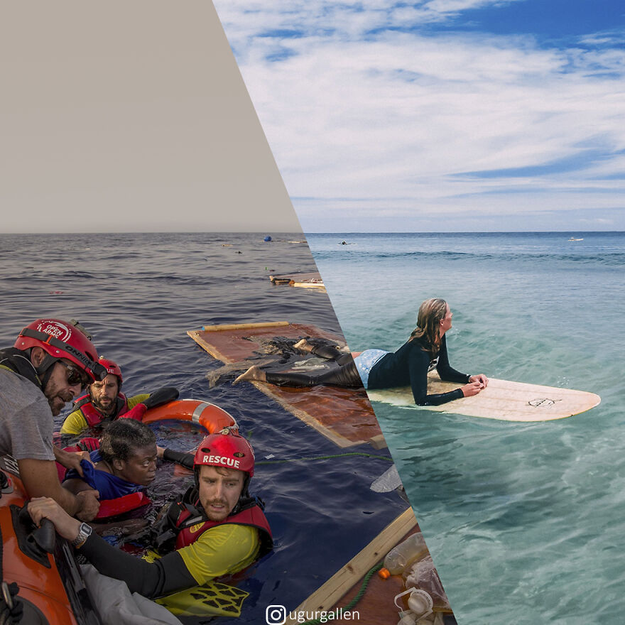 I Show The Contrast Between The Two Worlds That We Currently Live In By Combining Photos