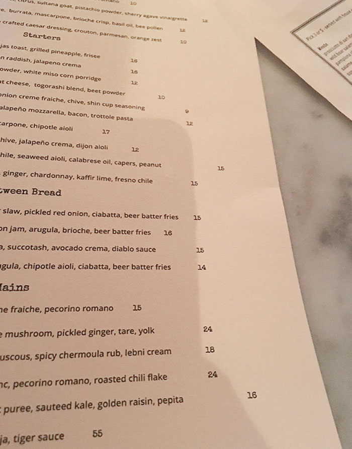 The Alignment Of The Prices On This Menu