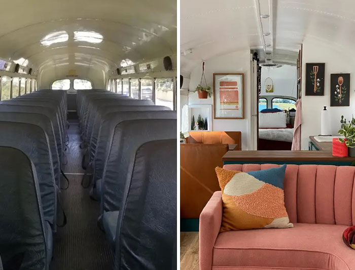 Couple Bought A School Bus For $7,500, Spent Another $42,500 To Transform It Into A Cool 298 sq ft House On Wheels
