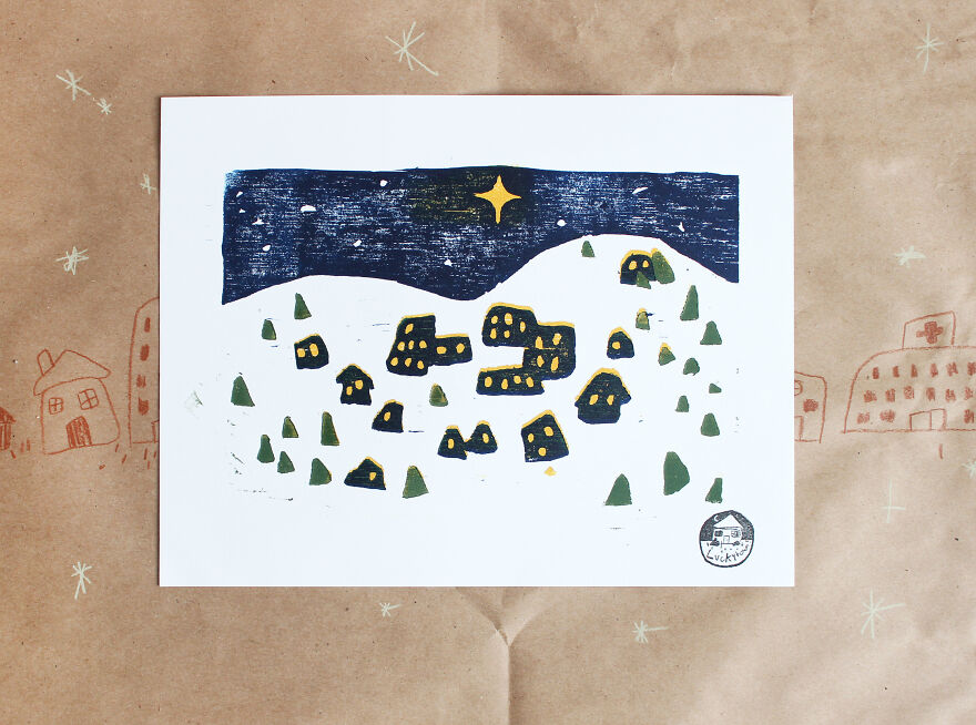 Silent Night, Cozy Town Print
