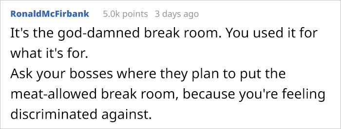 Person Starts A Debate Online After Their Vegan Coworker Asks Them To Eat Burger Outside