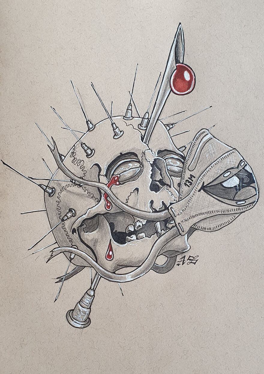 Virus (Hiding Our Faces With A Mask With A Fake Smile, With A Needle Crown Waiting For The Vaccine)