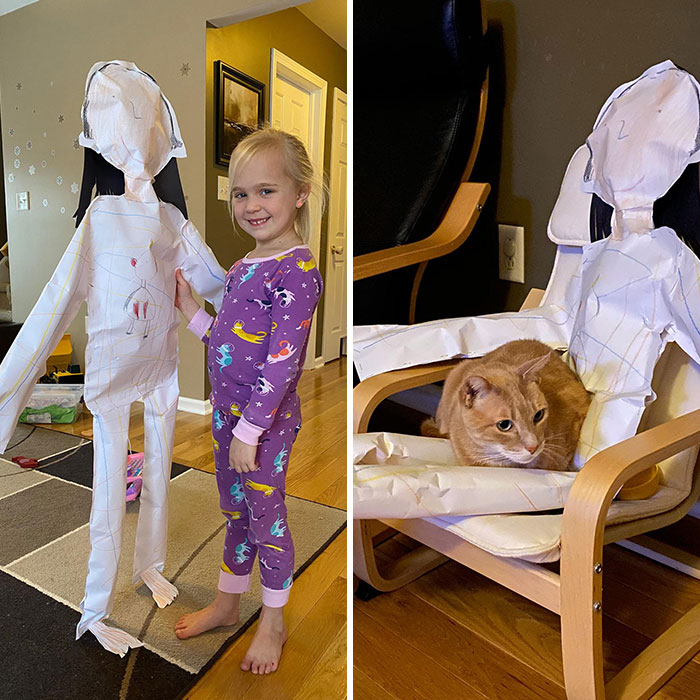 My Sister's Family Are Going On A Trip, They Have A Neighbor Watching The Cats. My Niece Was Concerned That Their Lap Cat Would Be Lonely And Missing And Lap To Sit On, So She Made Him A Friend