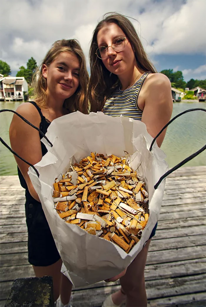My Daughter Leoni And Her Friend Elise Have Picked Up +/- 5 Litres (More Than A Gallon) Of Cigarette Butts Here In Le Touquet On The Seaside