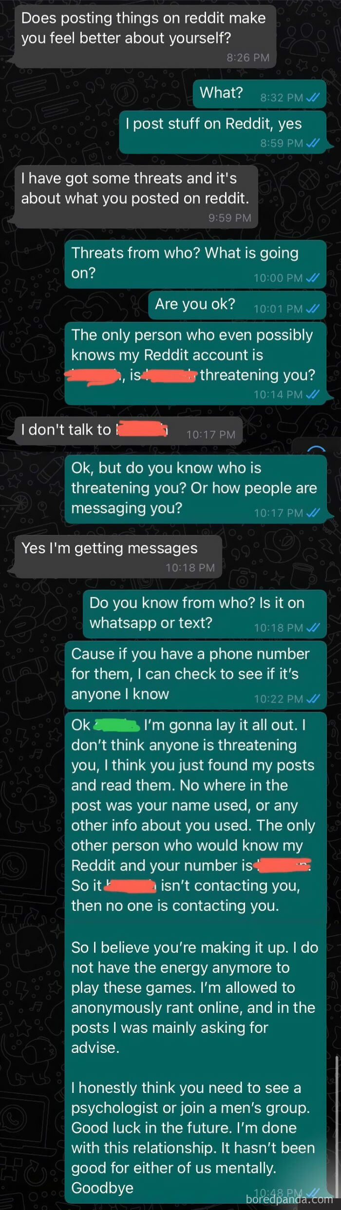 (Now Ex) BF Says He Is Getting Threats From Reddit Users Because I Anonymously Posted On R/Amitheas***le