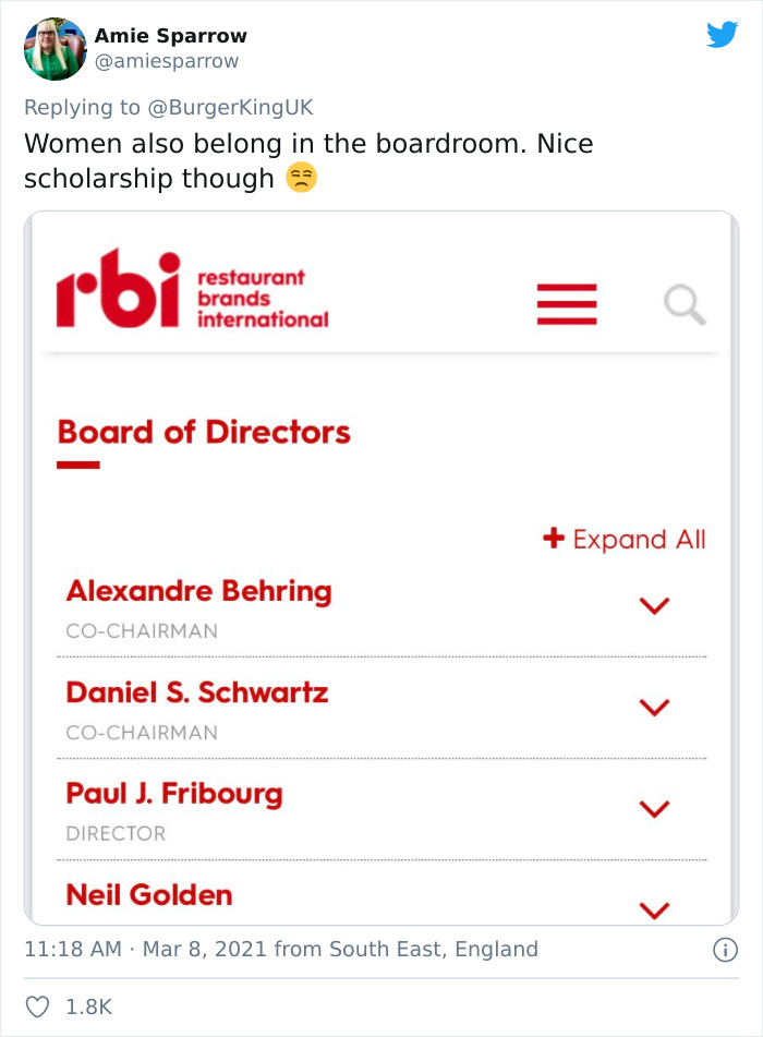 Burger King UK Tweets That ‘Women Belong In The Kitchen’ On International Women’s Day Burger King UK Tweets That ‘Women Belong In The Kitchen’ On International Women’s Day