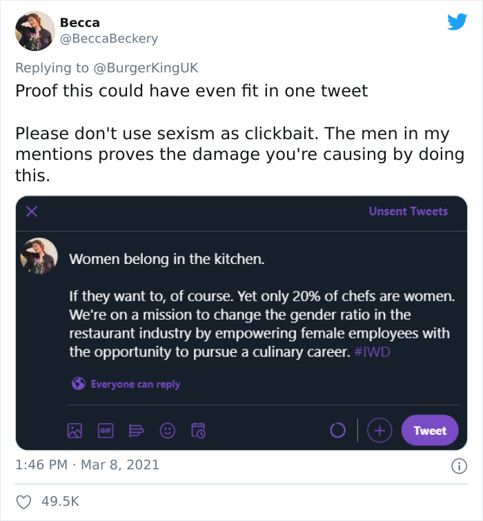 Burger King UK Tweets That ‘Women Belong In The Kitchen’ On International Women’s Day Burger King UK Tweets That ‘Women Belong In The Kitchen’ On International Women’s Day