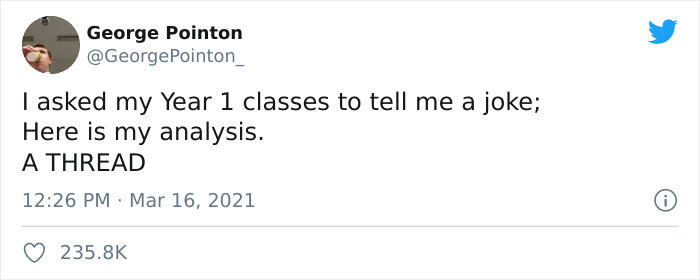 Teacher Rates His Year 1 Students&rsquo; Jokes On Twitter, And His Thread Goes Viral
