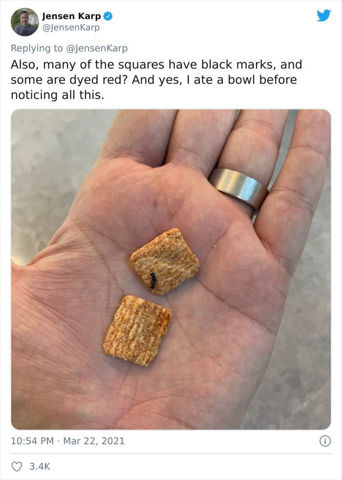 Person Finds Shrimp Tails In His Cinnamon Crunch Cereal, The Company Says It’s Just ‘Sugar’, People React With Memes Person Finds Shrimp Tails In His Cinnamon Crunch Cereal, The Company Says It’s Just ‘Sugar’, People React With Memes