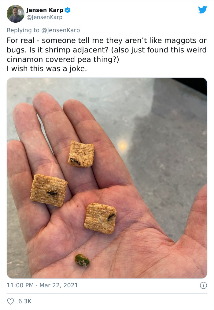 Person Finds Shrimp Tails In His Cinnamon Crunch Cereal, The Company Says It’s Just ‘Sugar’, People React With Memes Person Finds Shrimp Tails In His Cinnamon Crunch Cereal, The Company Says It’s Just ‘Sugar’, People React With Memes