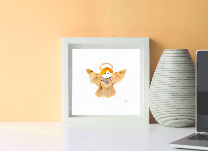 Baby Angel Made From Pressed Hydrangea, Sunflower, And Rose Petals