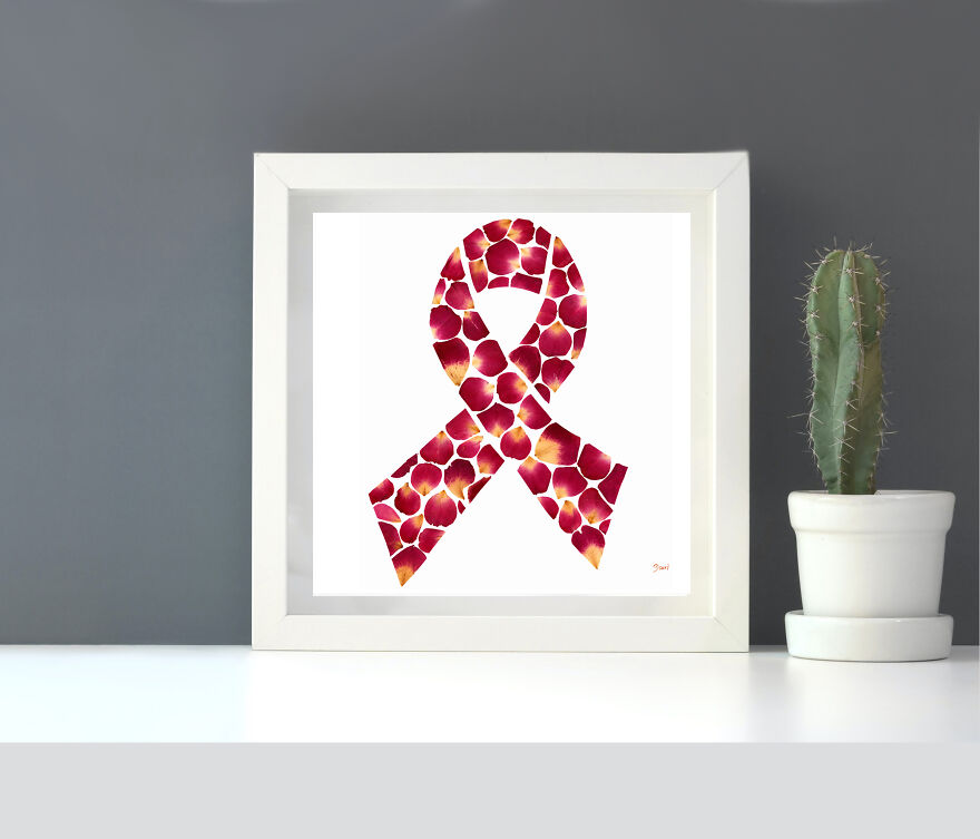 Pink Ribbon Made From Pressed Garden Rose Petals