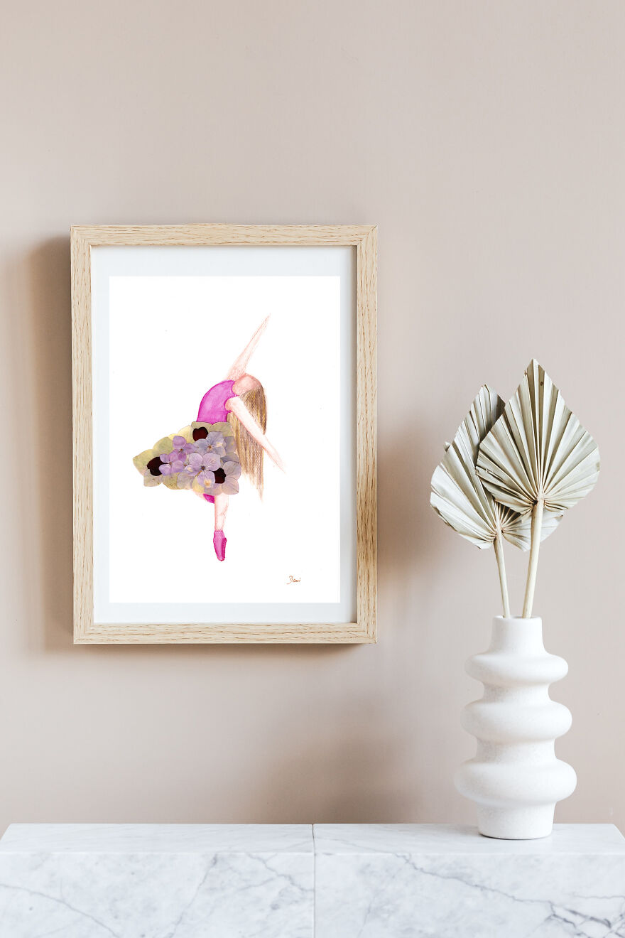 Ballerina Made From Pressed Rose Petals And Hydrangea