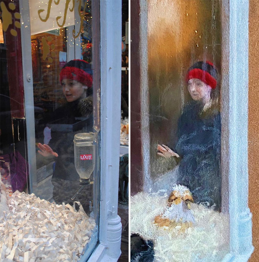 Boy With A Knit Beanie Looking At The Puppies