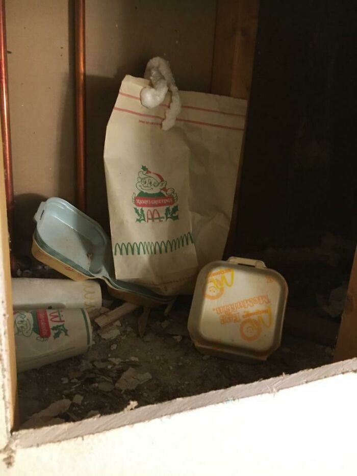 1977 McDonald's Christmas Trash Found In The Wall Of Our House.