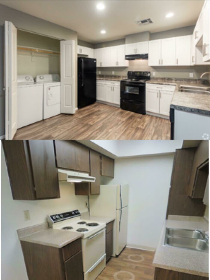 What You’re Told You’ll Get vs. What You Actually Get. Same Price & Sq Ft And No Tours Right Now. Top Pic Is Front Picture To Their Sites, Had To Dig For The Second Picture. No Wonder I’ve Had 3 Different Upstairs Neighbors In The Past 8 Months
