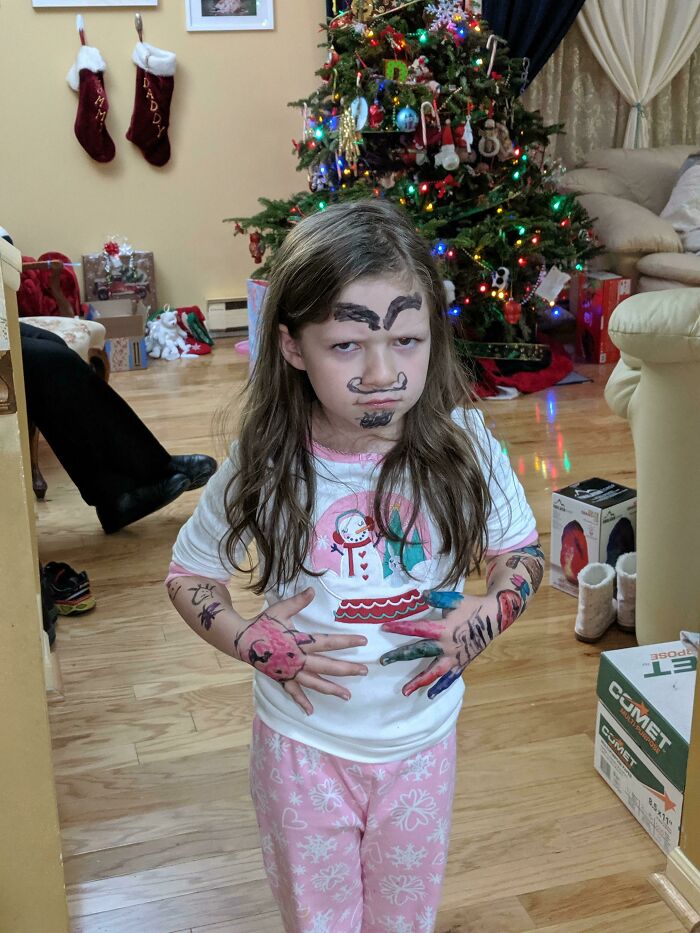 My 6-Year-Old Got Tattoo Markers For Christmas And Disappeared For Half An Hour. Bonus: We Can't Get It To Come Off