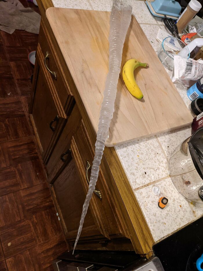 Absolute Unit Of An Icicle I Just Pulled Off My Roof, Obligatory Banana For Scale