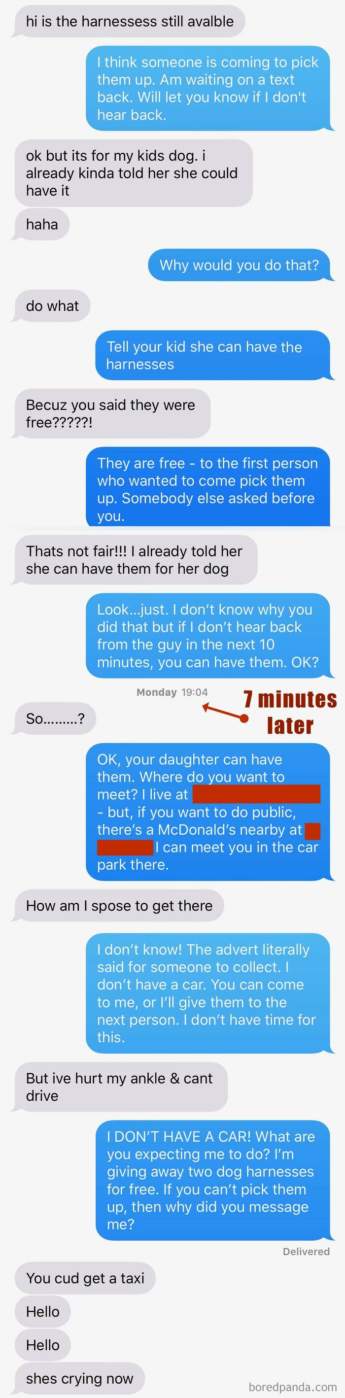 I Tried To Give Away Two Harnesses That No Longer Fit My Dog. Did Not Go Well