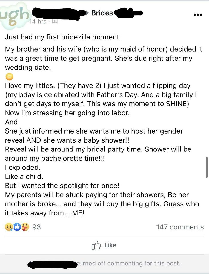 How Dare Someone Be Pregnant At My Wedding!! I Understand Not Wanting To Host Events, But The Anger At Grandparents Buying Gifts And The Me!!!! Attitude Is So Entitled