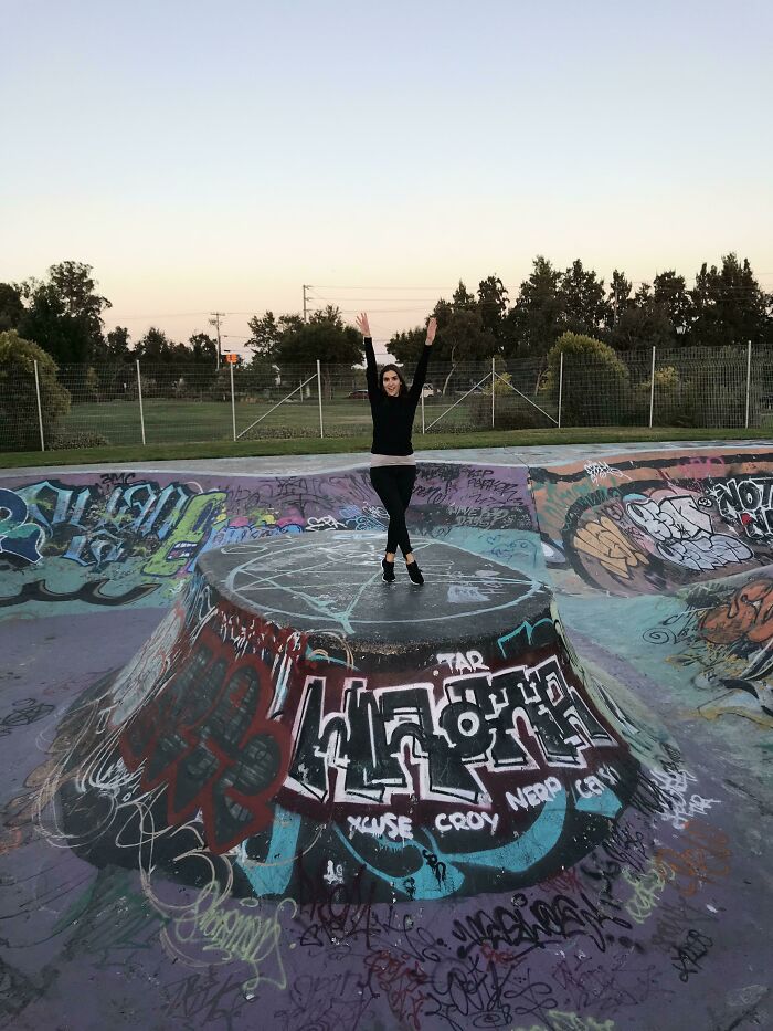 My Sister’s Shirt Lined Up Perfectly To The Sidewalk