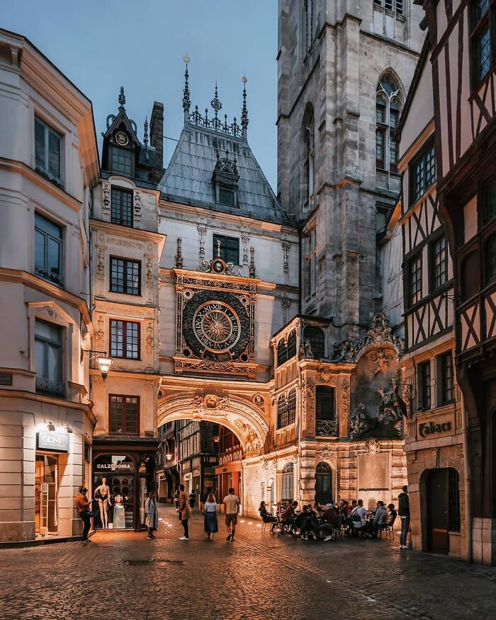 The Gros Horloge, A 14th Century Astronomical Clock Installed In A Renaissance Arch Crossing A Street In Rouen, Normandy, France