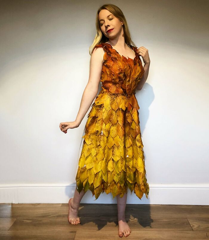 I Made A Dress Out Of The Leaves In My Garden. It Was Either This Or Rake Them All Up, Seemed A Shame For Them To Go To Waste.