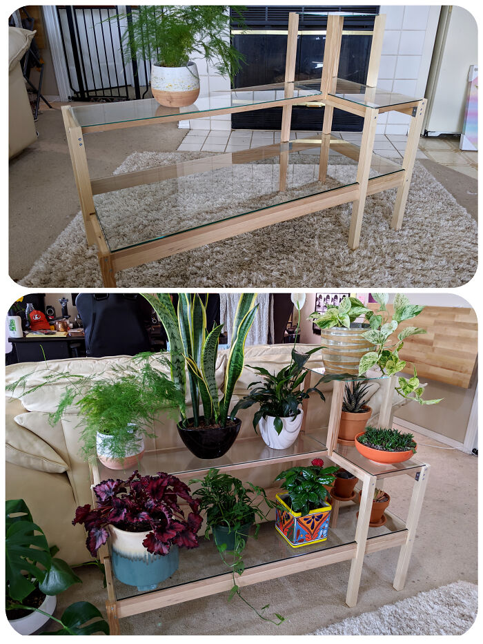 Turns Out Carpentry Is Hard When You Don't Know Anything About It. Couldn't Find A Plant Stand In The Size I Wanted, So I Built One