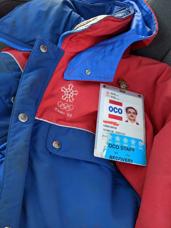 The Olympic Jacket I Got At A Thrift Store Had The Original Owners I.d Badge (As Well As Tickets For The Opening Ceremony, Plane Tickets And Stickers) Inside One Of The Pockets.
