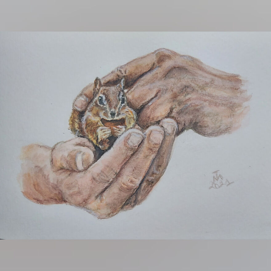 And My First Ever Animal Influencer In Watercolor, The Charming Mr. Dinky: @chipmunksoftiktok.
