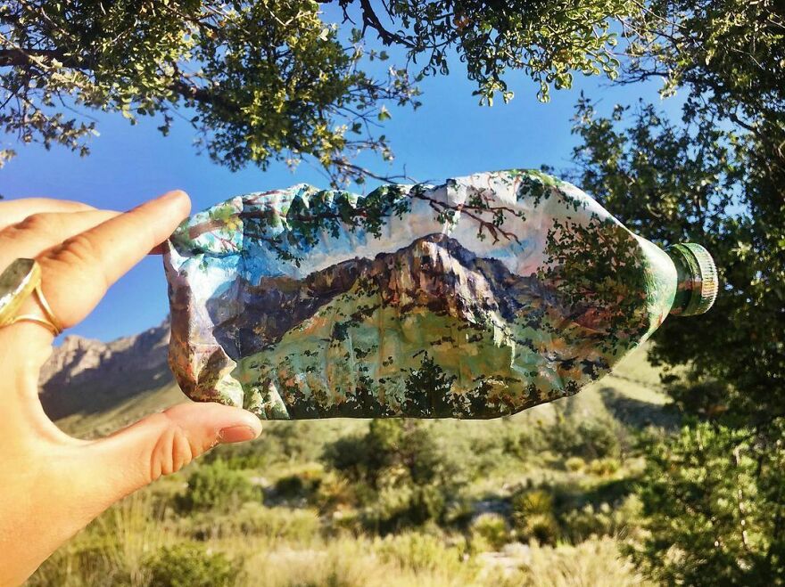 Naturalist Recycles Garbage From The National Park In Beautiful Landscape Paintings That Match The Landscape