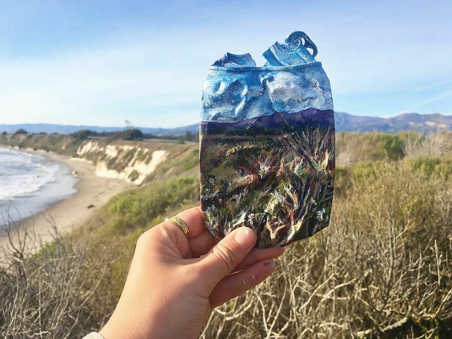 Naturalist Recycles Garbage From The National Park In Beautiful Landscape Paintings That Match The Landscape