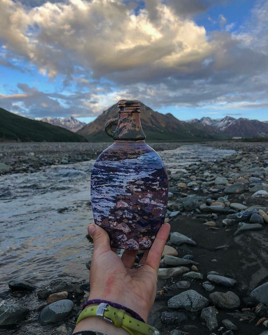 Naturalist Recycles Garbage From The National Park In Beautiful Landscape Paintings That Match The Landscape