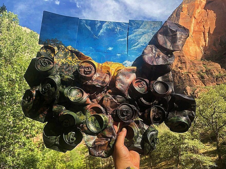 Naturalist Recycles Garbage From The National Park In Beautiful Landscape Paintings That Match The Landscape
