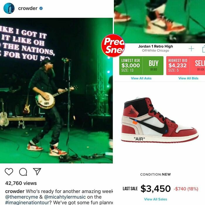 The Original Bearded Banjo Worship Leader, David Crowder, Rocking “A Collision” Of Off White And Jordan Brand. $3,450