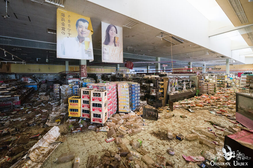 Although Most Of The Supermarket Is Dark, A Long Skylight Illuminates The Front Of The Store